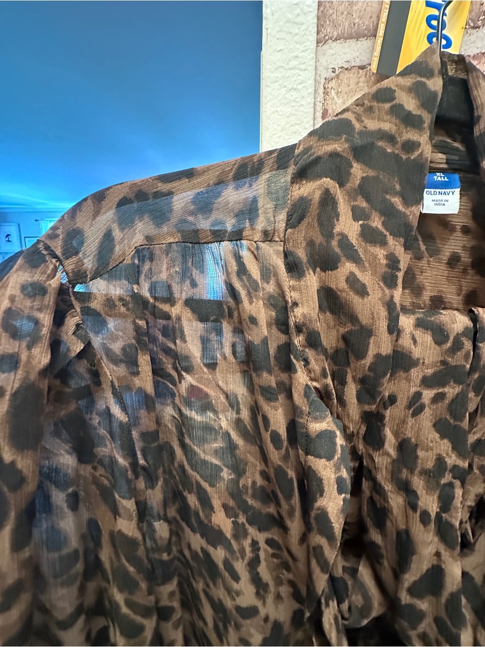 Sheer Leopard Print Button-Up Blouse - Picture 3 of 5